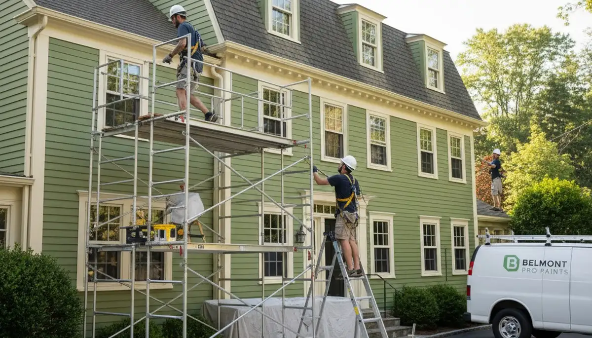 Professional painters in Newton, MA applying interior paint for a home improvement project