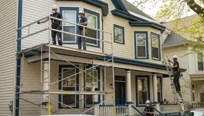 Professional painters in Newton, MA completing a house painting project
