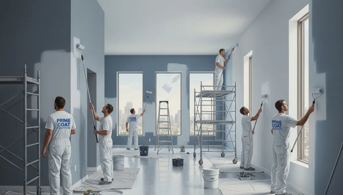 Newton, MA commercial painters applying durable coatings to a business building