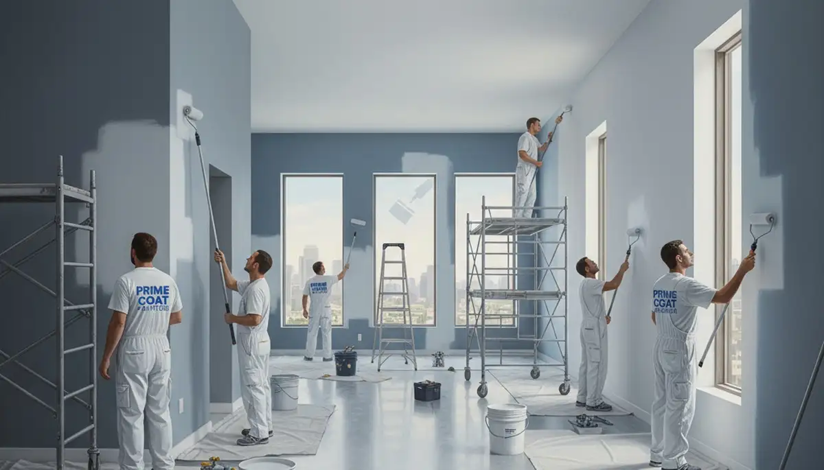 Newton, MA commercial painters applying durable coatings to a business building