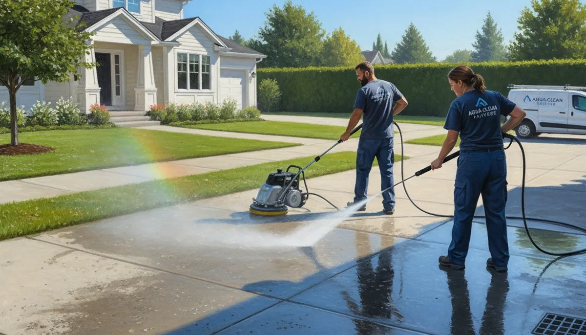 Newton, MA concrete pressure cleaning for driveways, patios, and walkways by Newton Paint Pros
