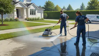 Newton, MA concrete pressure cleaning for driveways, patios, and walkways by Newton Paint Pros