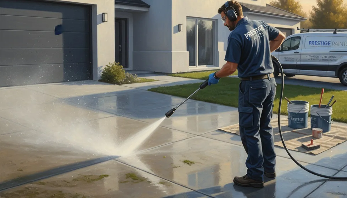Newton, MA concrete pressure cleaning for driveways, patios, and walkways by Newton Paint Pros