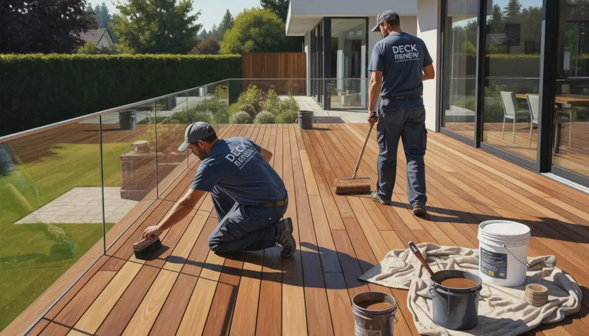 Newton, MA deck painting service protecting wood decks from moisture and sun damage