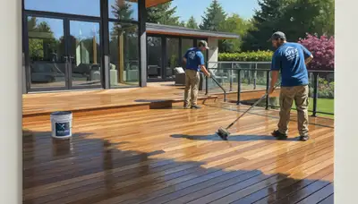 Newton, MA painters sealing a wood deck to protect against moisture and UV damage