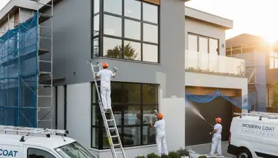 Professional house painters in Newton, MA applying durable exterior paint coatings