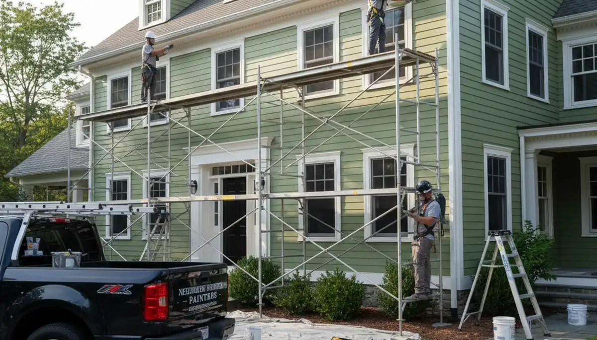 Professional painters in Newton, MA applying interior paint for a home improvement project