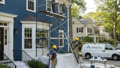 Professional painters in Newton, MA applying interior paint for a home renovation