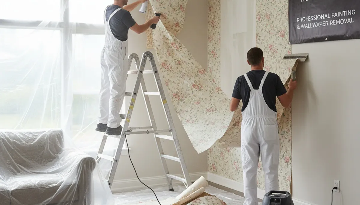 Wallpaper removal in Newton, MA by Newton Paint Pros preparing walls for painting