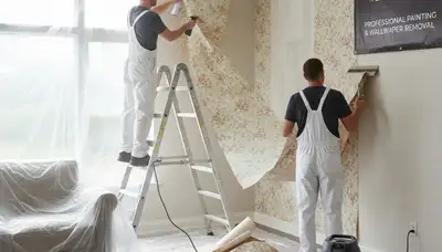 Wallpaper removal in Newton, MA by Newton Paint Pros preparing walls for painting