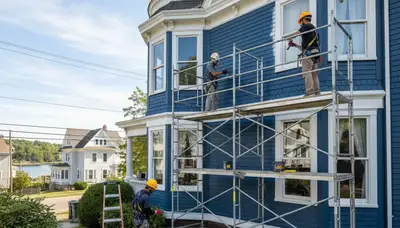 Painting crew working in Newton, MA for professional house painting services