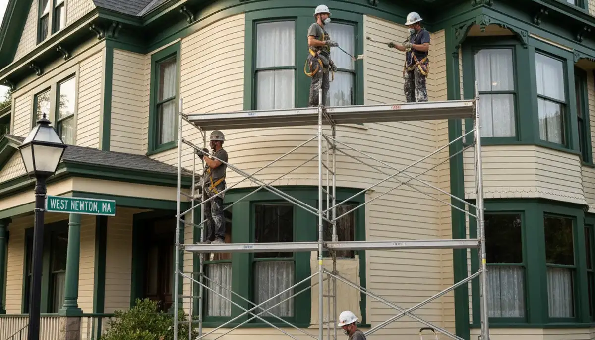 Professional painters in Newton, MA completing a residential painting project